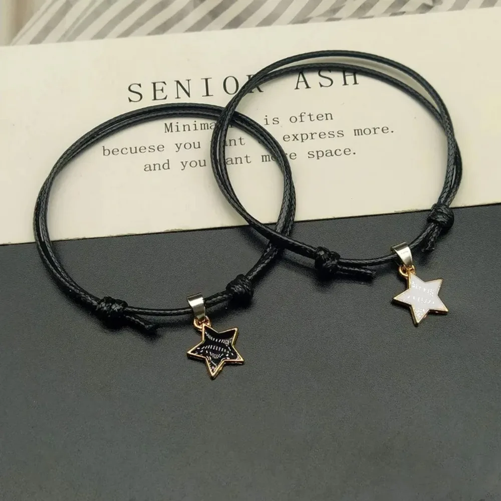 Metal New Fashion Couple Bracelets Smooth Surface Ins Wind BlacK White Rope Stars Bracelet Star DIY
