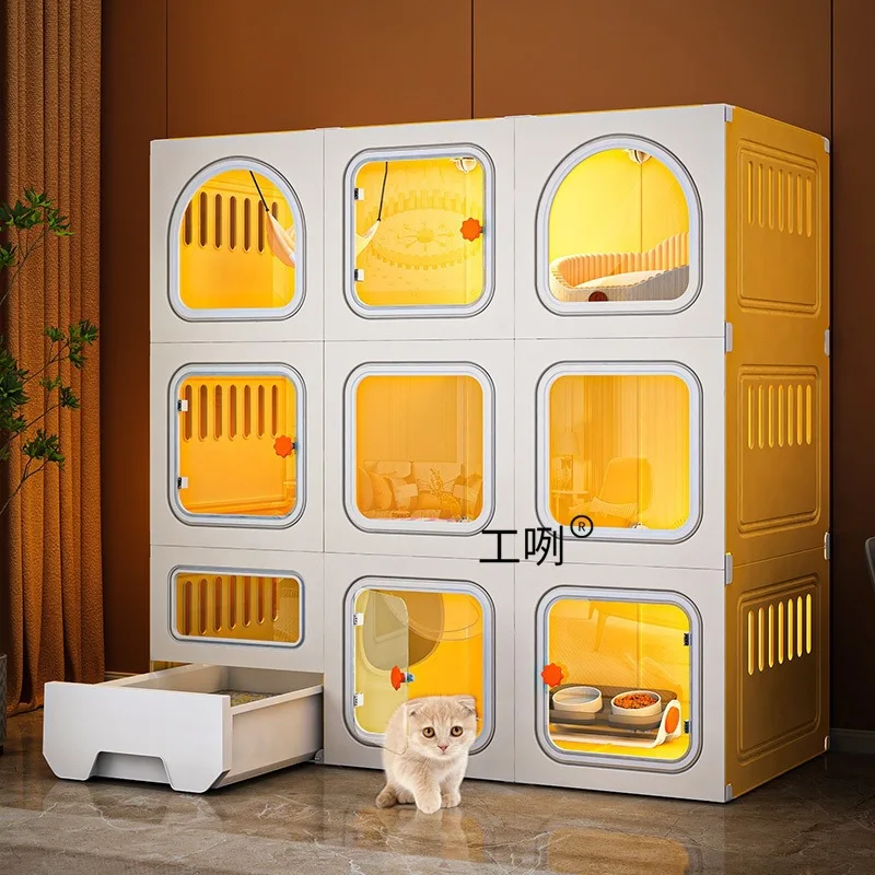 Luxury Cat Cage with Integrated Litter Box for Indoor Use Reinforced Heavy-Duty Cat House for Cats
