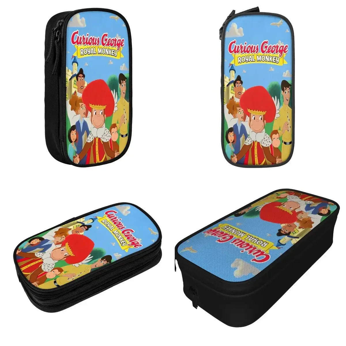 

Curious George Kids Cartoon Anime Monkey Pen Box Double Layer Large-capacity For School Pencil Bag Gift