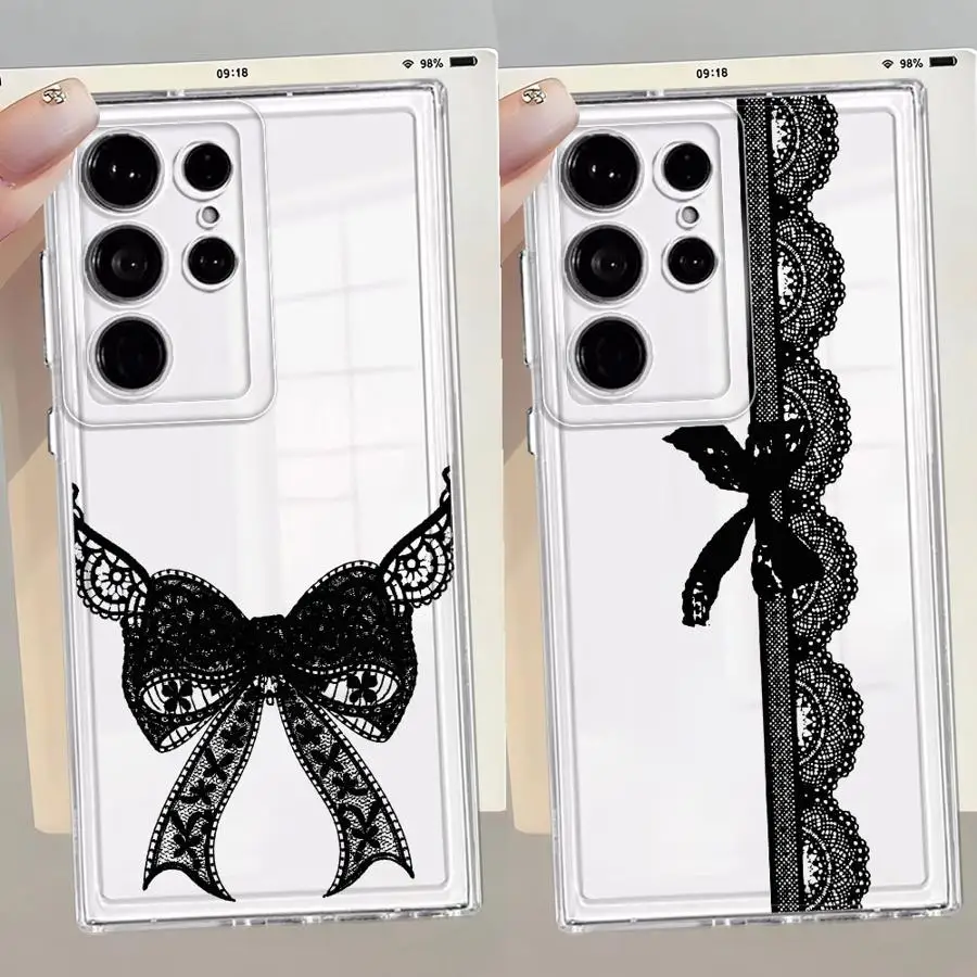 Phone Cover Case for Samsung Galaxy S26 S22 FE S21 S24 S20 Plus Note 20 Ultra 10 S23 Ultra S25 Edge Retro Black Lace