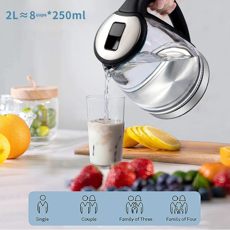 2L Blu-ray Glass Electric Kettle Stainless Steel Automatic Power-off Kettle Home Multi-functional Tea-boiling Health Pot