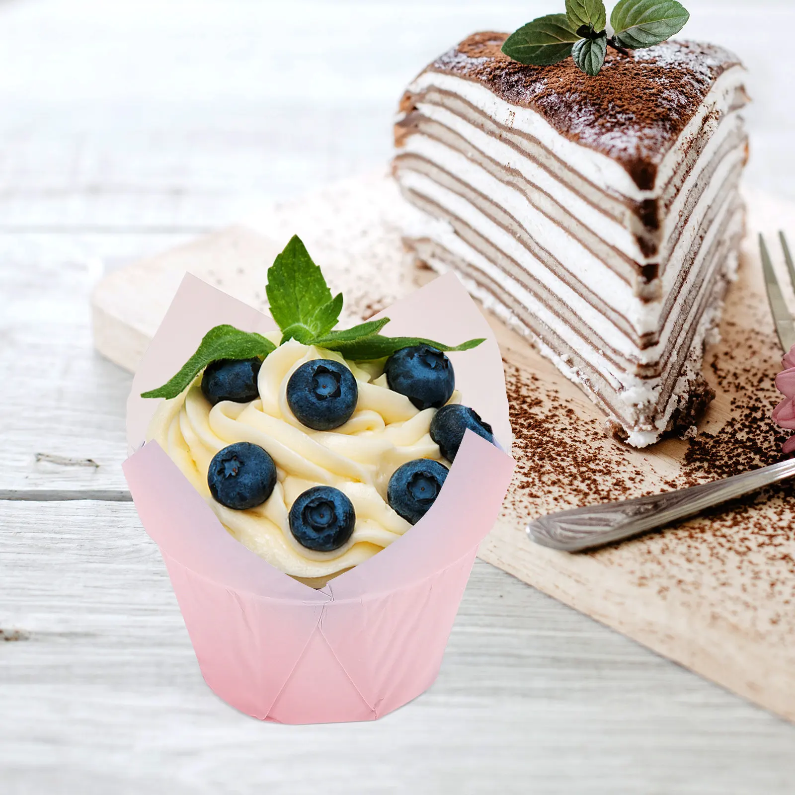 

50Pcs Tulip Cupcake Liners Paper Cups Decorative Baking Cups Party Supplies Muffin Wrappers Cake Cup Liners for Wedding Birthday