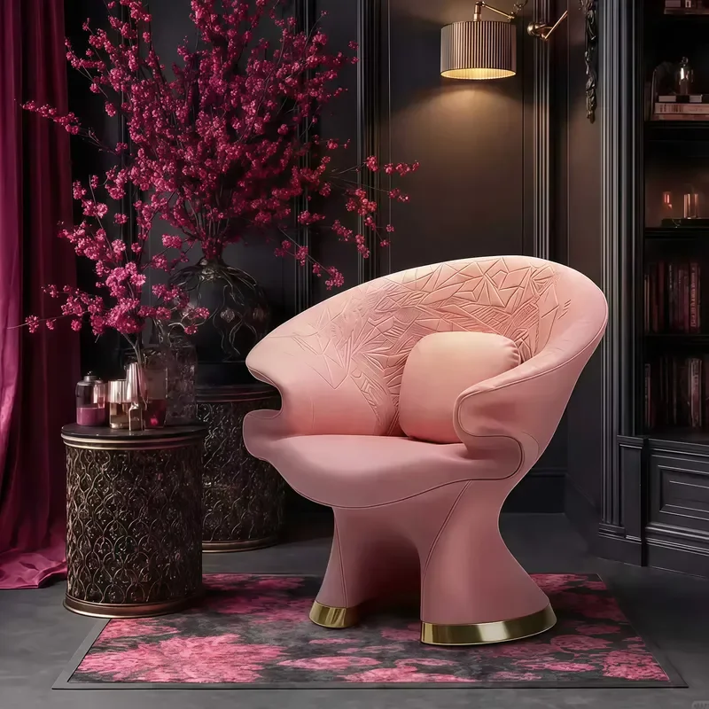Luxury Ergonomic Pink Petal Leather Dining Chair Modern Tufted Back High Quality for Home Office Living Room Hotel