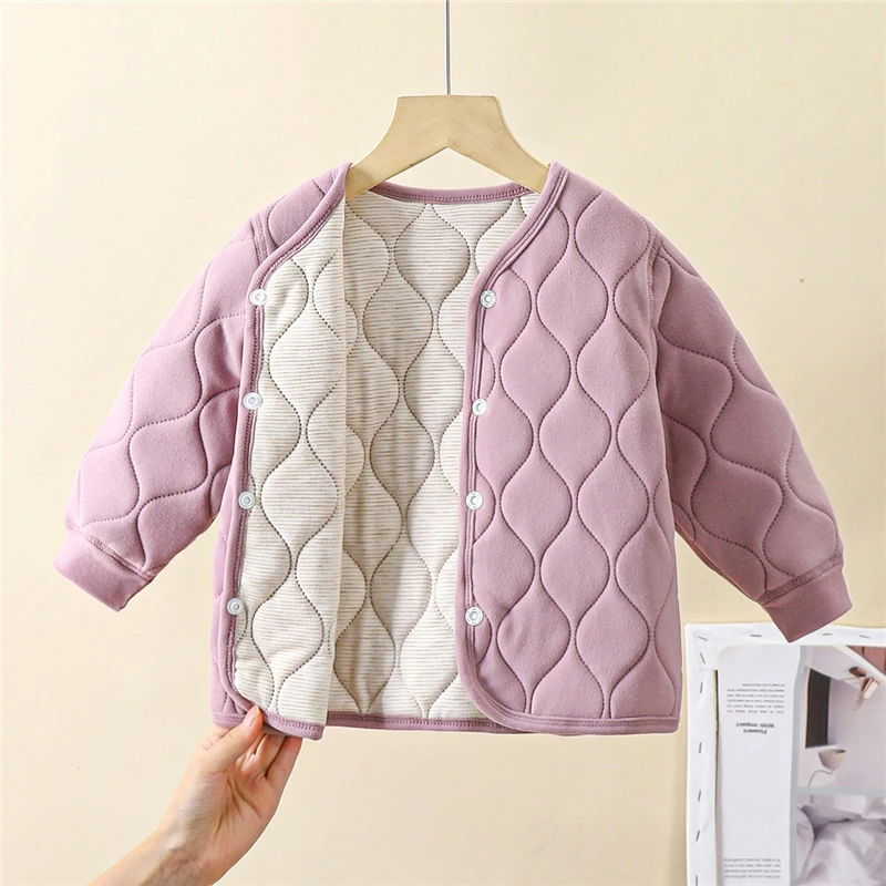 

Modern Simple Style Children Warm Inner Wear Top Autumn Winter Round Neck Boys Girls' Tops Medium Big Children's Thicken Coat