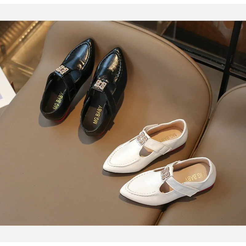 Girl's Pointed Little Leather Shoes 2025 Spring and Autumn New Korean Version Children's Soft Sole Fashion Princess Single Shoe