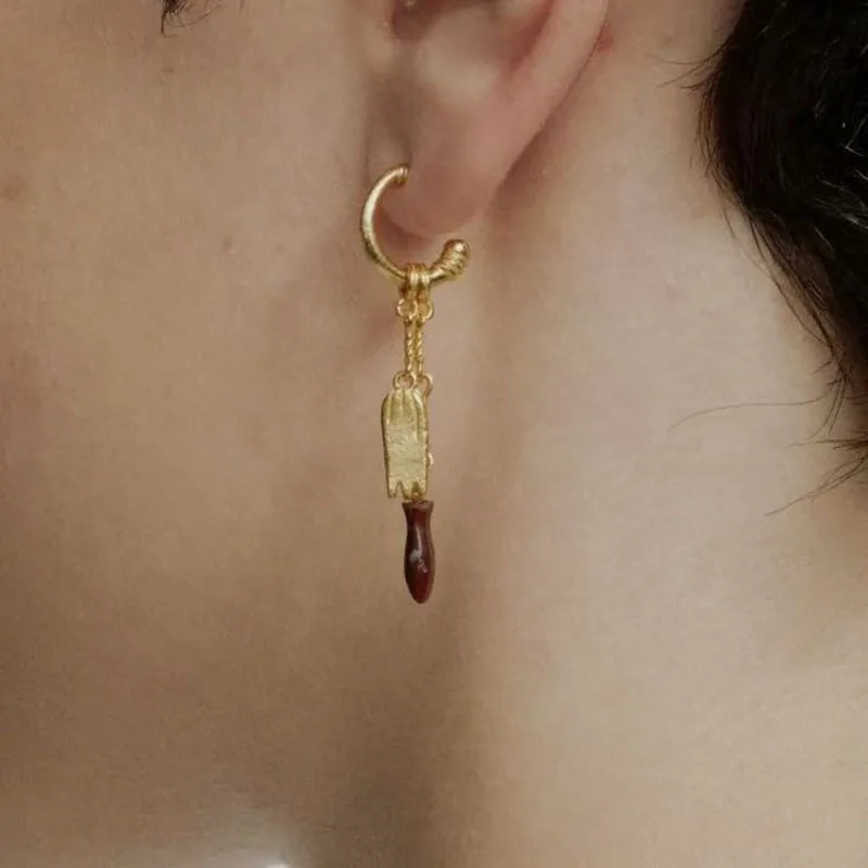 Real stone fish dangle hoop earrings for women vintage funny creative earrings simple cute elegant jewelry new in 2026
