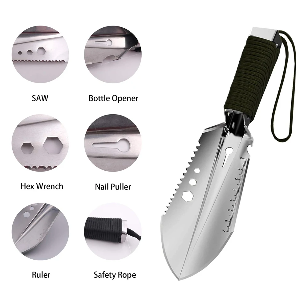 Jardim Shovel Spade Outdoor Multi Tool Weeder com Sawtooth Chave Hex Régua Escavando Espátula Faca Jardinagem Bonsai pá Mão