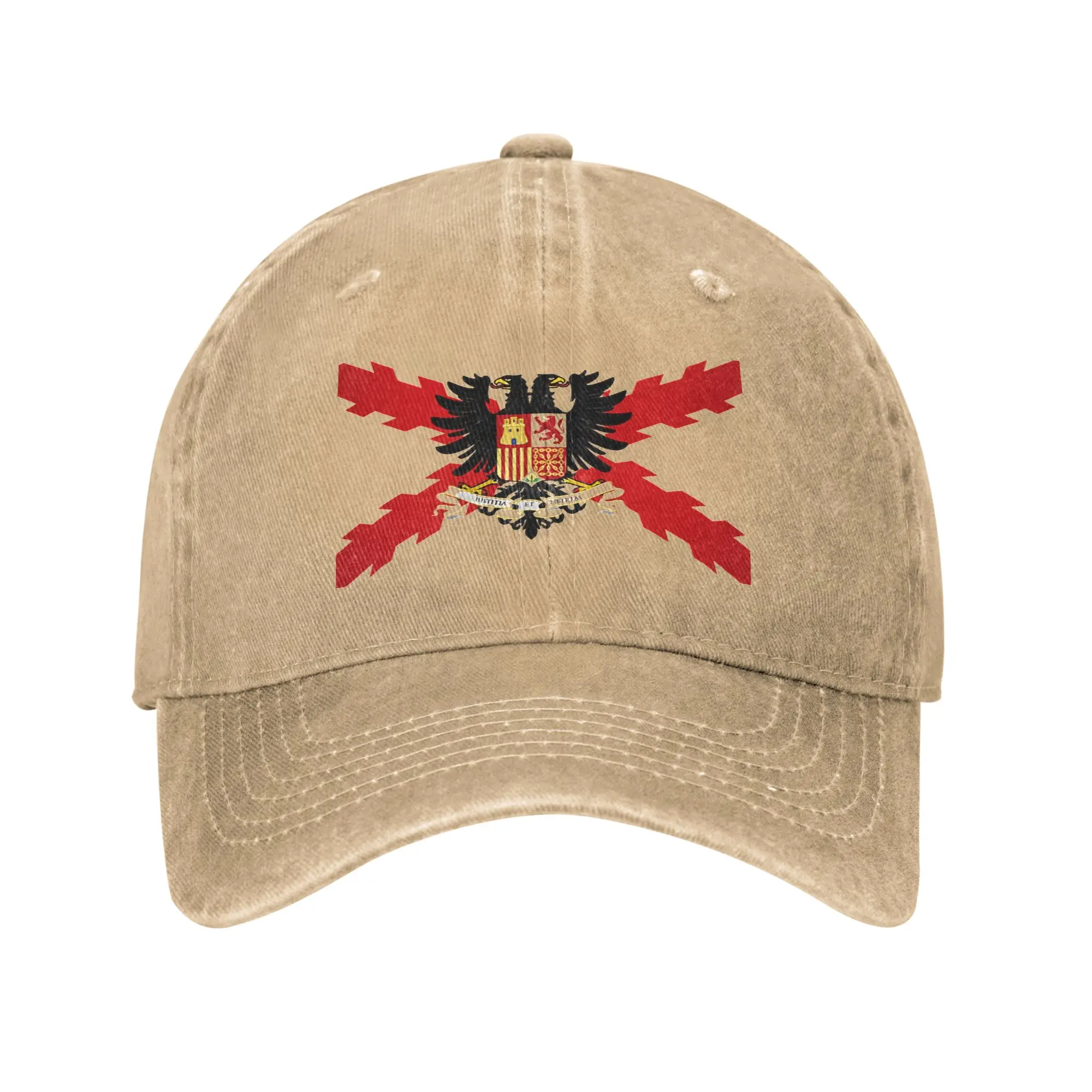 Spain flag burgundy cross Washed Baseball Cap  Design Print Sun Hip Hop Hats Summer Men Adult Hunting Camping Snapback Cap