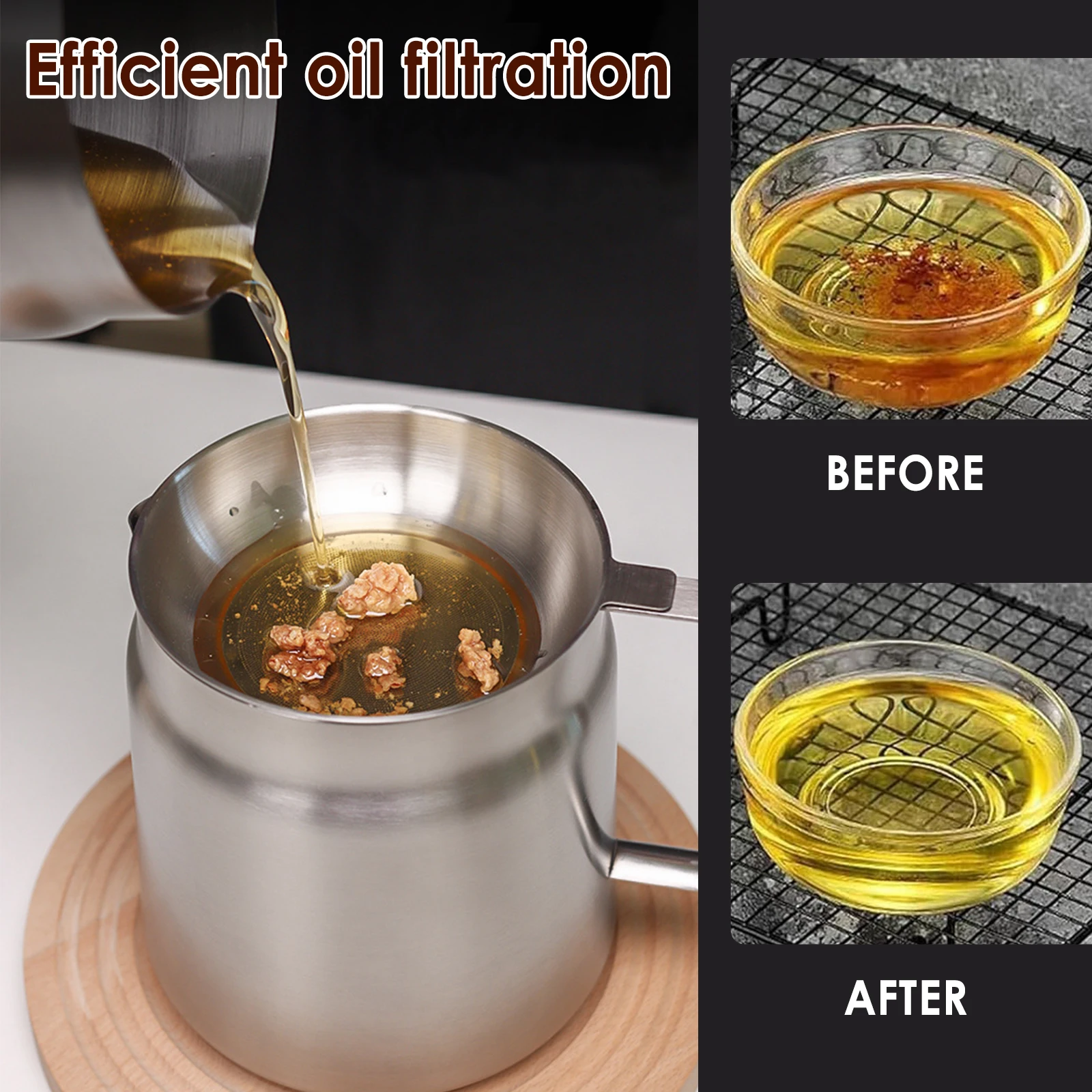 Oil Filter Pot Stainless Steel Oil Strainer Pot with Fine Mesh Strainer Fry Basket 2L Oil Storage Can Grease Container Kitchen