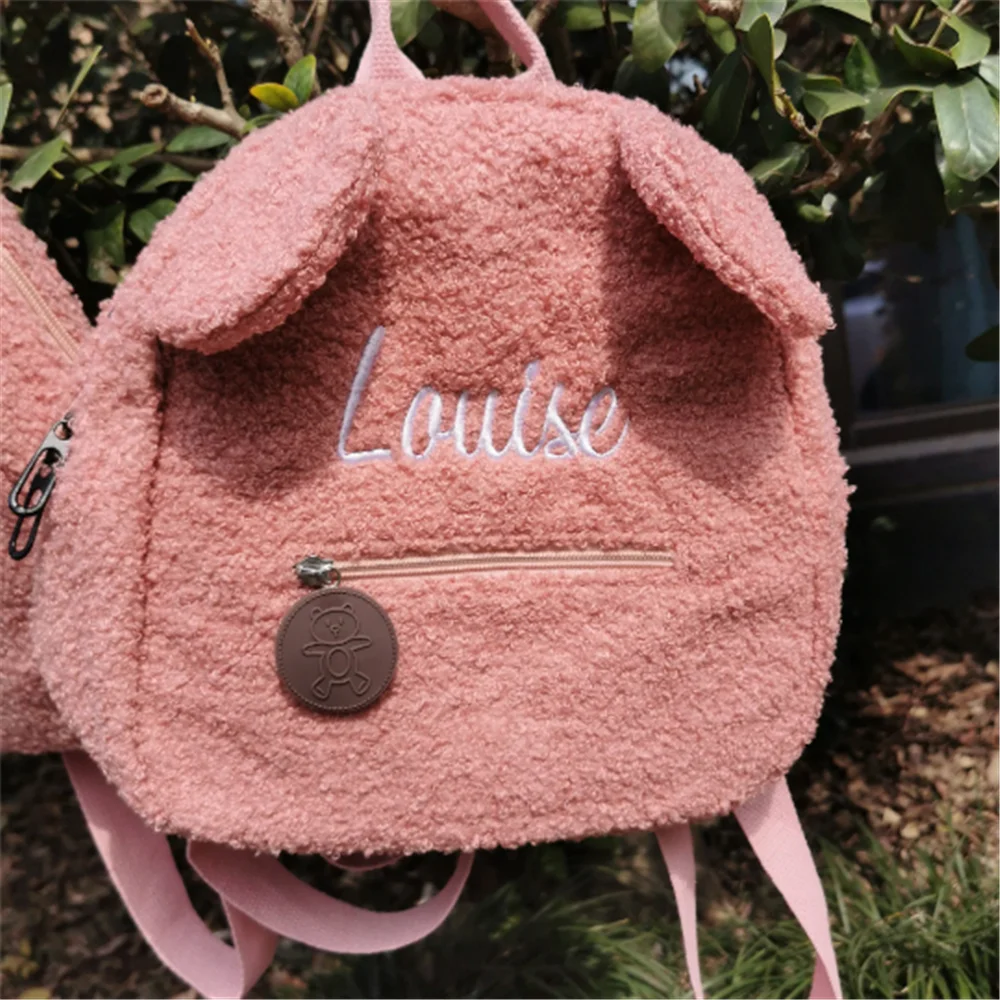 Urso bonito mochila de pelúcia nome bordado outono inverno crianças sacos de ombro ao ar livre personalizado sacos de presente das crianças