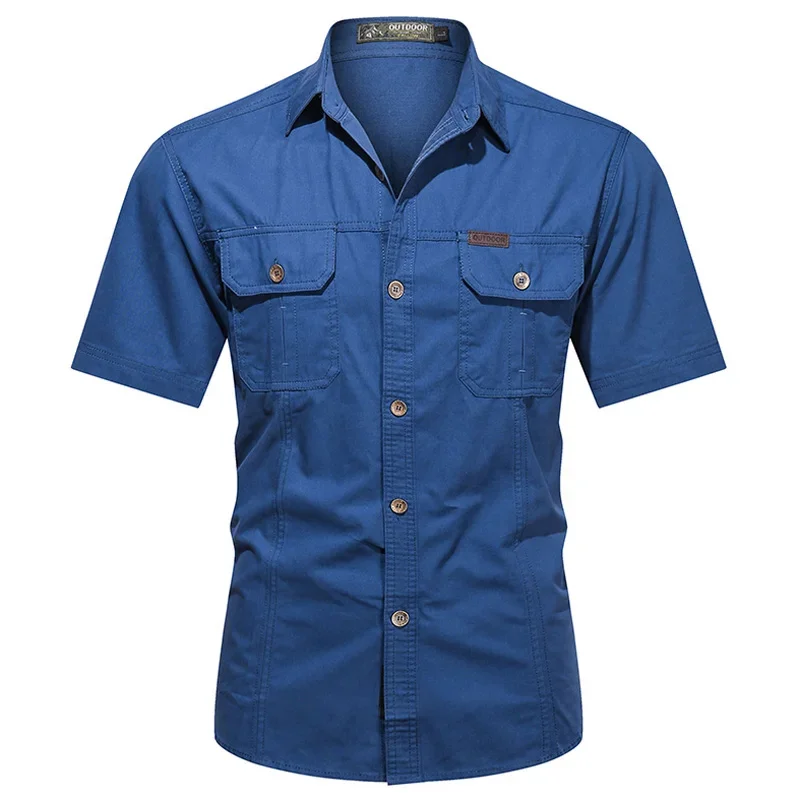 Polo militar de algodón puro con botones para hombre, de manga corta camisa de vestir, ropa informal de negocios, ropa de carga de Golf, Verano