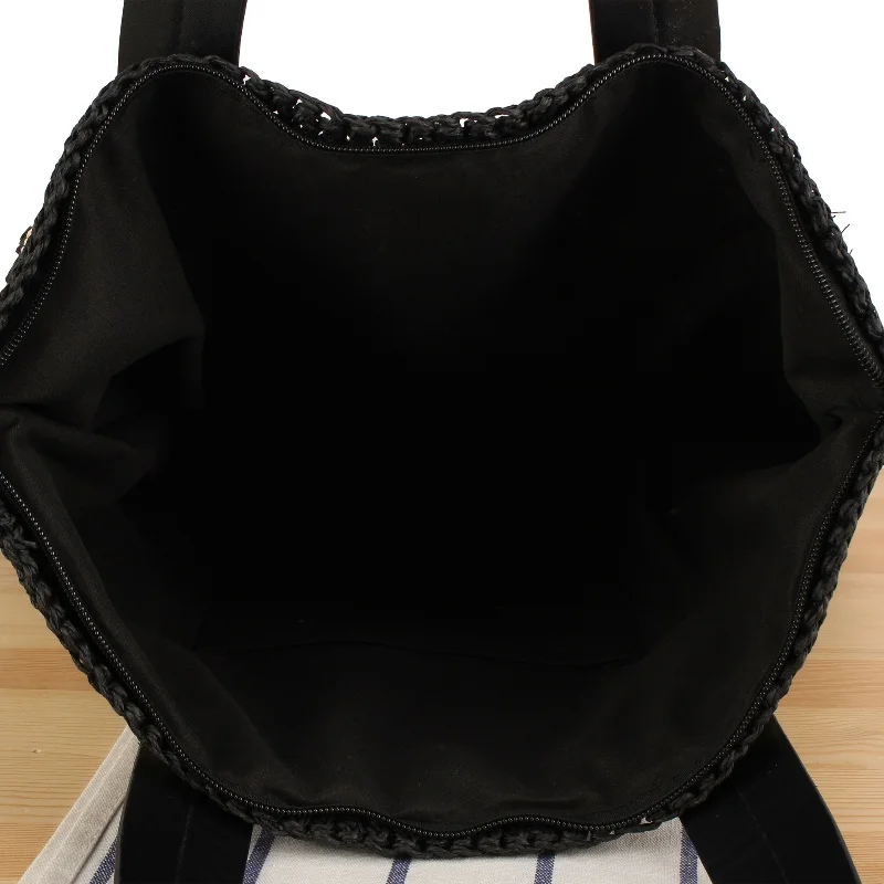 Große Kapazität, schwarze Streifen, gewebte Tragetaschen für Damen, vielseitige Umhängetasche, modische Einkaufstasche, einfache urbane Pendlertasche 2025,