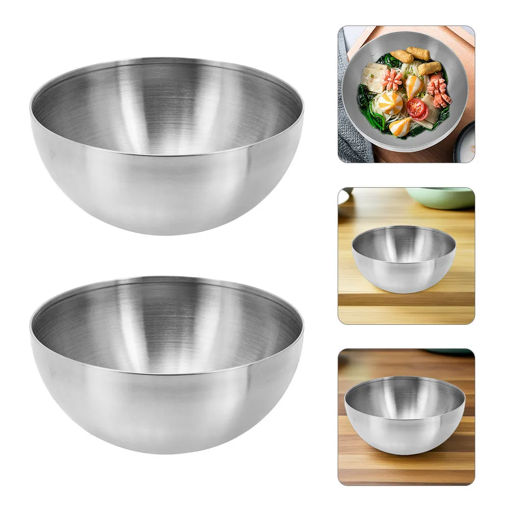 

2Pcs Fruit Storage Bowl Stainless Steel Salad Container Multi Use Kitchen Gadget for Rice Noodles Snacks Home Hotel