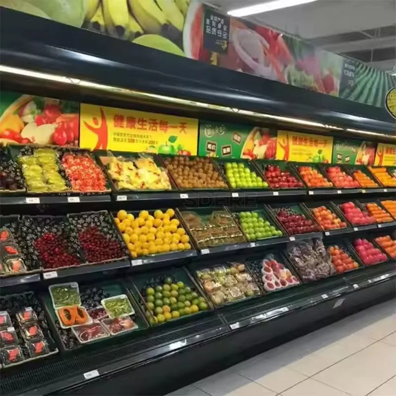 Supermarket Multideck Display Cabinet Plug in Open Type Refrigerator for Vegetables Fruits Cooler Custom