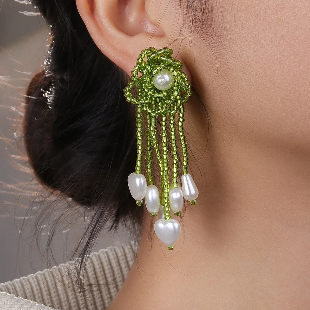 2024 Trend New Bohemian Long Tassel Beads Earrings For Women Handmade Dangle Drop Earrings Vintage Earrings Holiday Party