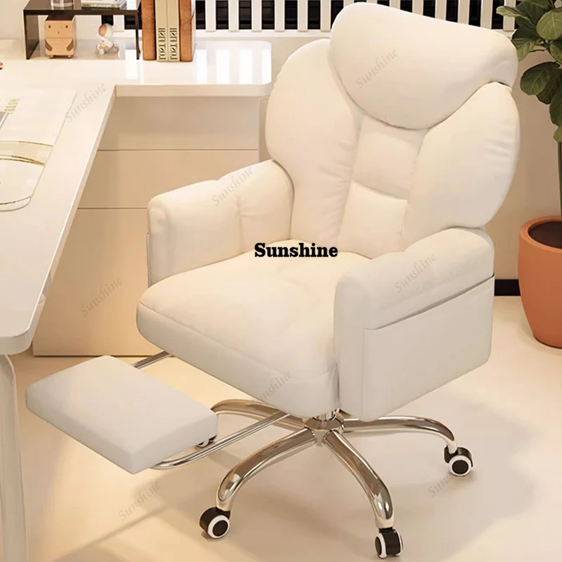 Modern White Office Chair Mobile Footrest Swivel Soft Gaming Chair Comfortable Aesthetic Sillas De Gamer Office Furniture