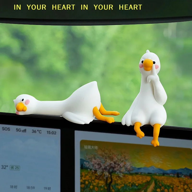 【X】Resin Cartoon Animal Decor For Desk Car Dashboard TV Monitor Gift Idea Cute 3D Duck Figurine Mini Resin Duck Ornament Playful