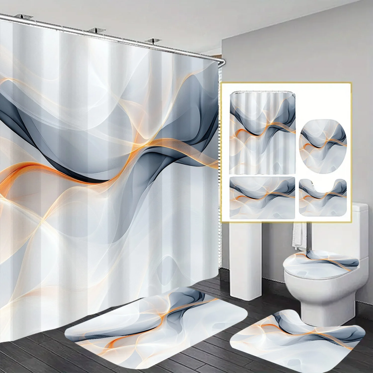 

4pcs Tile-themed shower curtain 12 hooks for room home hotel washable curtains bathroom