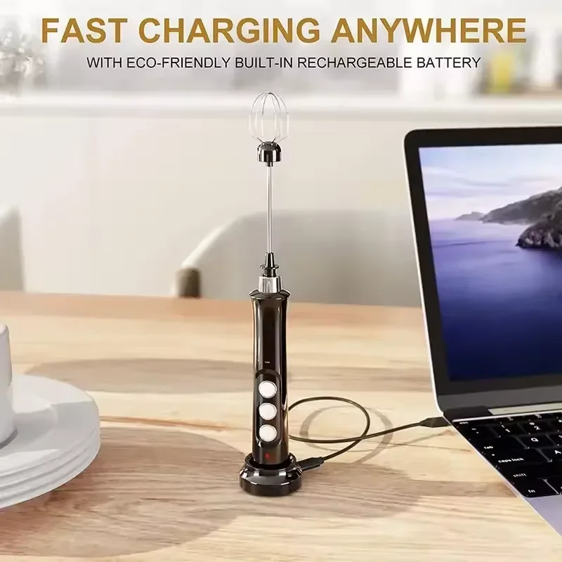 FirmHome StoreWireless Rechargeable Electric Milk Frother - 3 Speeds, Handheld Foam Maker For Latte, Cappuccino, Hot Chocolate -