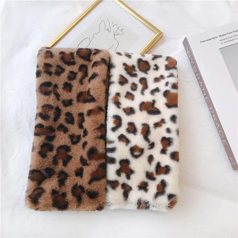 

Леопардовый шарф с воротником из искусственного кроличьего меха для женщин, сохраняющий тепло, утолщенный меховой шарф с крестом, зимний шарф, осенне-зимний плюшевый искусственный мех