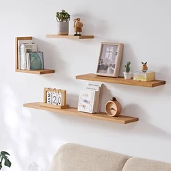 Natural Oak Shelf Bracket Wall-Mounted Storage Rack Living Room Multi-Function Bookshelf Freely Assembled Wooden Shelves