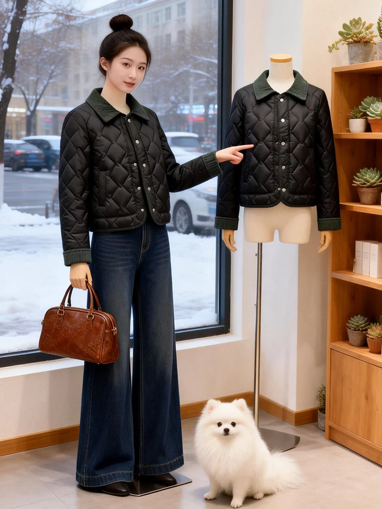 Europeu sle fce forrado de algodão jaet feminino faion solto ort casaco inverno novo design versátil sli