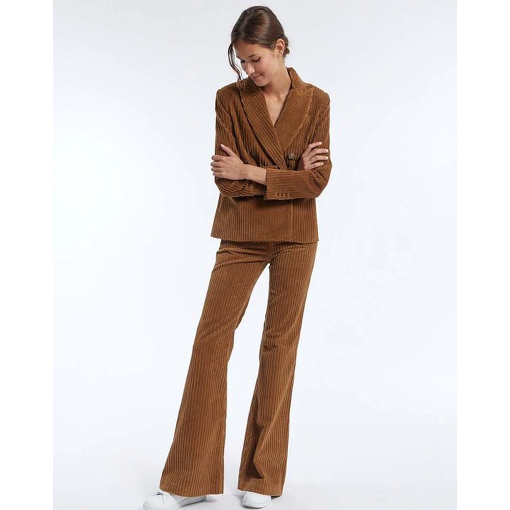 

Women's Corduroy Two-piece Suit 2024 Women's Pants Set Woman 2 Pieces Fashionable Design Elegant and Slim Fit Double-breasted