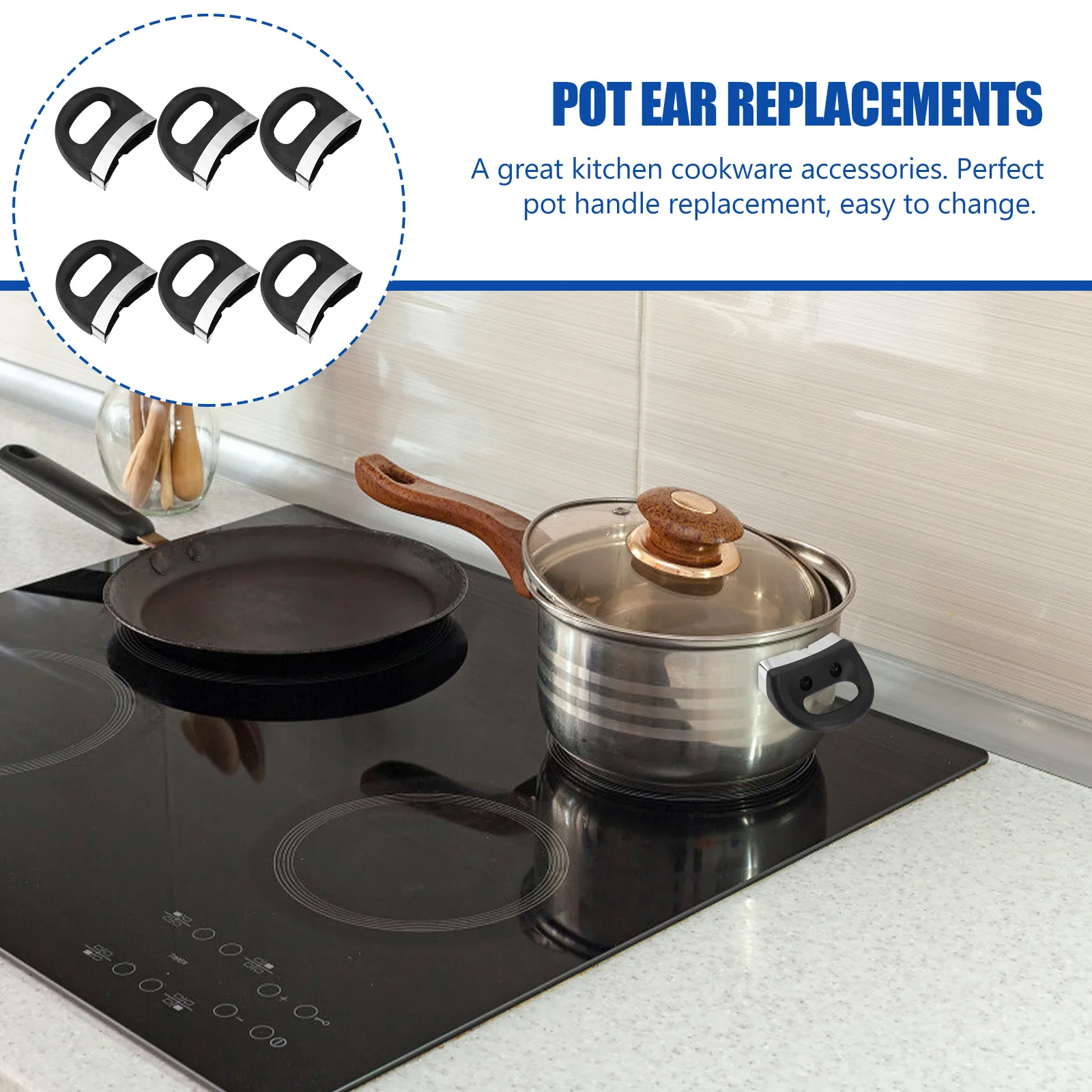 

6Pcs Pot Ear Replacement Stainless Steel Bakelite Handle Pot Side Handles Induction Cooker Accessories Kitchen Supplies