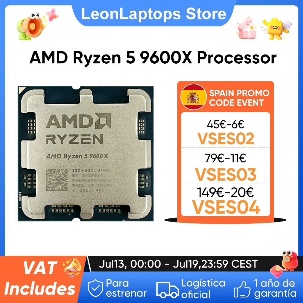 AMD-procesador Ryzen 5 9600X Original, R5 9600X, 6 núcleos, 12 hilos, 3,9 GHz, 4Nm, 65W, 38MB, AM5 Socket, CPU, Gaming, PC de escritorio sin ventilador