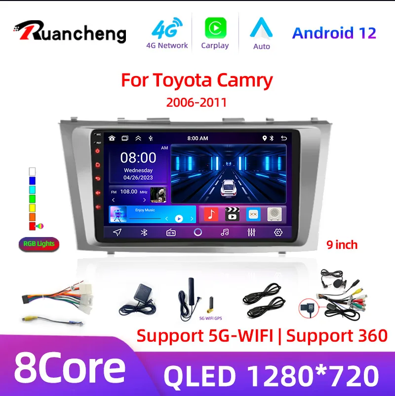 

2din 9" 4G Carplay Android 12 Car Radio Multimedia Video Player For Toyota Camry 7 XV 40 50 2006-2011 Navigation GPS Head Unit