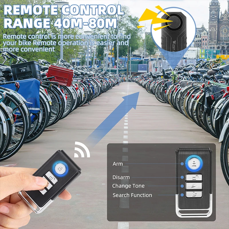 WEST BIKING Wireless Bicycle Safety Alarm Remote Search Locking Scooter Motorcycle E-Bike Waterproof Anti theft Vibration Alarms