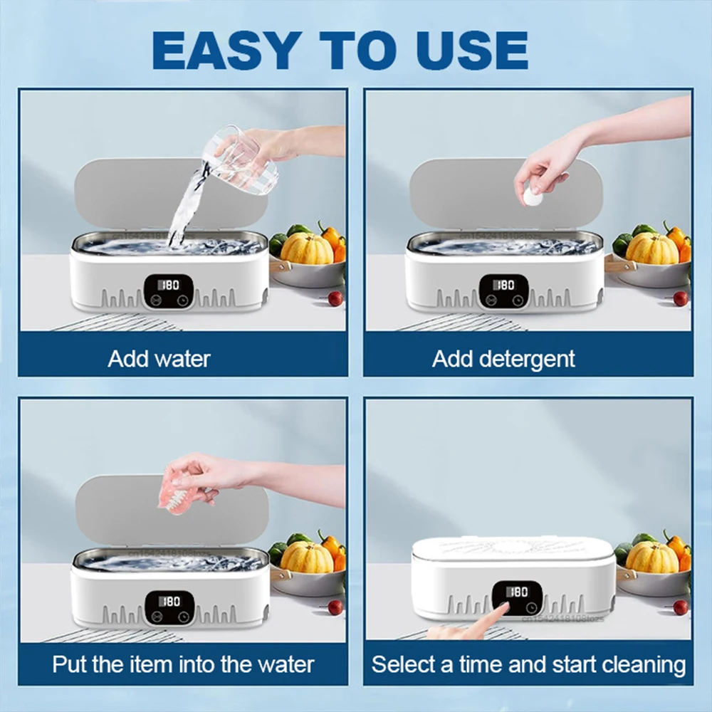 Высокочастотный вибрационный ультразвуковой очиститель 47 кГц с низким уровнем шума 360 °   Машина для глубокой очистки ювелирных изделий, очков, ультразвуковая ванна