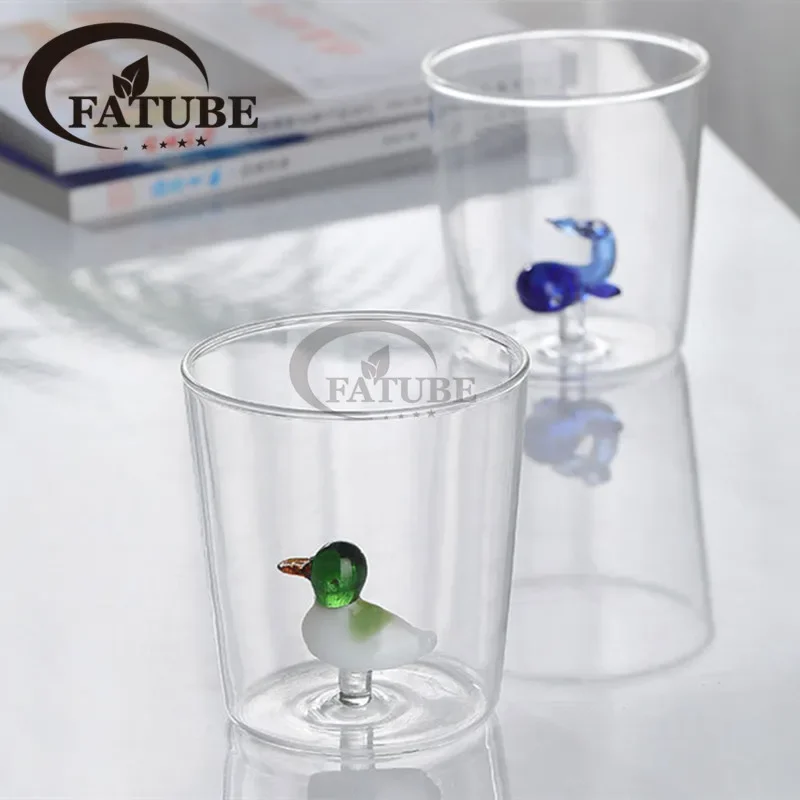 Glass Cup 3D Cartoon Animal Shape Glasses Home Cute Water Coffee Glass Single Layer Cup with Guests Juice Cold Drink Cup