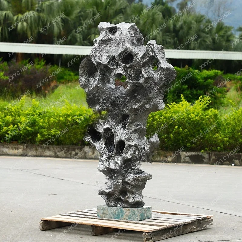Outdoor landscape large Taihu stone floor sculpture hotel fiberglass decorative ornament
