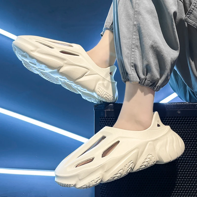 

Мужская летняя уличная одежда с гайками Hole oes, противоскользящие, устойчивые к запаху пляжные сандалии с головным убором, дышащие повседневные слипоны из ЭВА