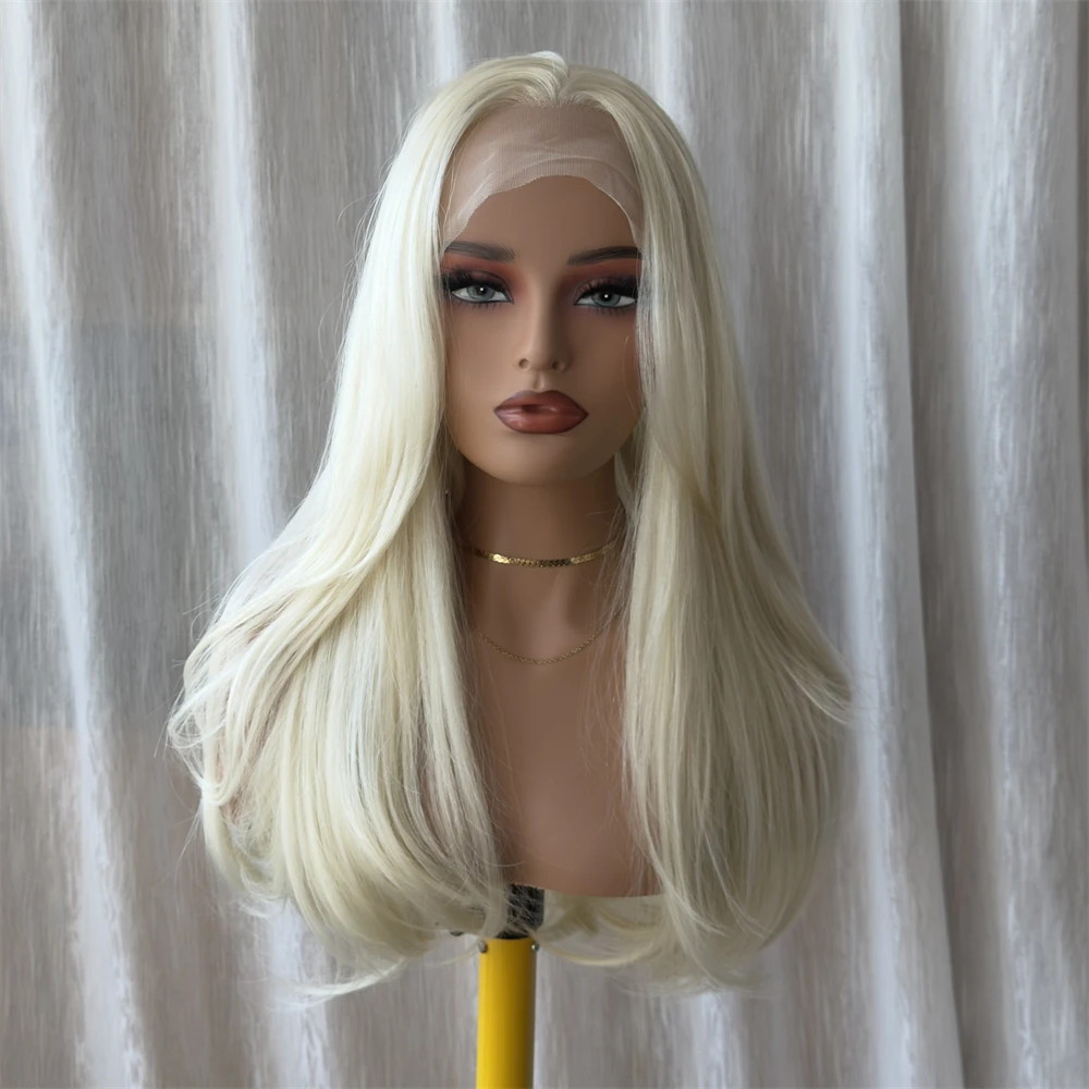 13x4 Free Part Golden Blonde HD Lace Frontal Wig High Quality  Heat Resistant Synthetic Hair Wig Blended Human Hair Party 20''