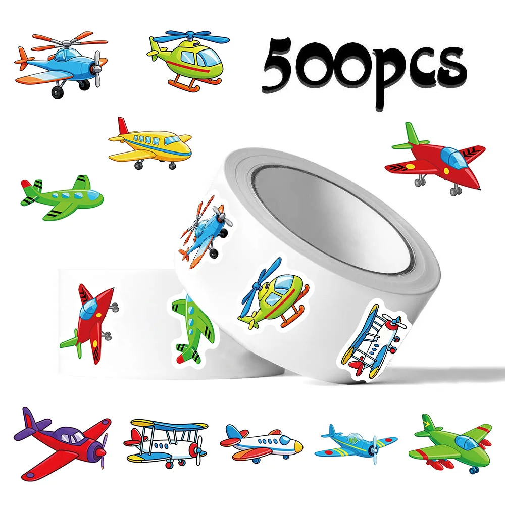

500pcs/Roll Cartoon Toy Plane Roll Sticker DIY Children's Toy Decals Graffiti Phone Case Notebook Water Cup Waterproof Sticker