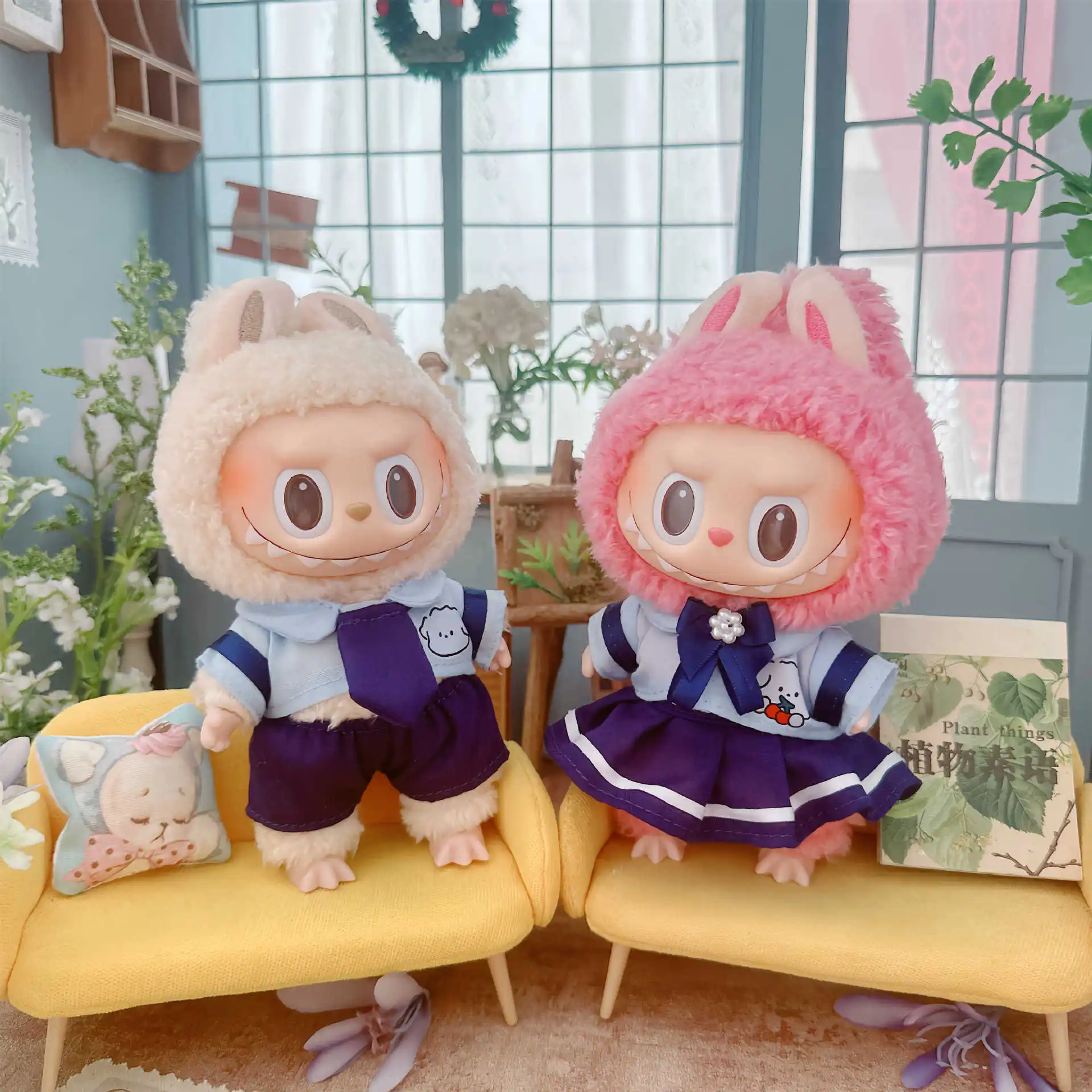 17cm Cute Mini Plush Doll's Clothes Outfit Accessories for Labubu Dolls School Uniform Dress Fans Gift