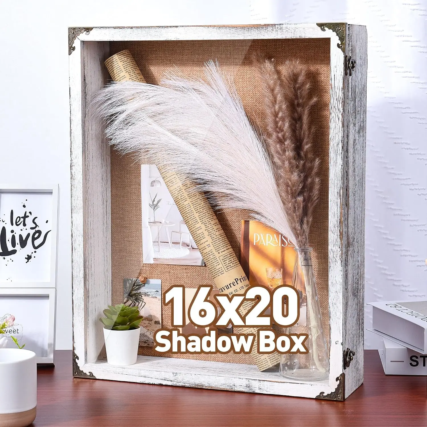 16x20x4.7 Large Shadow Box Frame,Tempered Glass Front,3.5 Inch Interior Depth Display Case,Thickened Linen Back,Rustic Wall-Moun