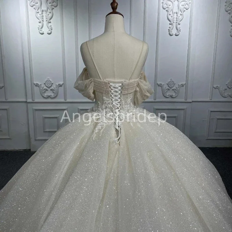 Angelsbride-vestido De baile De tul con purpurina champán claro, quinceañera, apliques De celebridad dulce 16, corsé, 15 Años