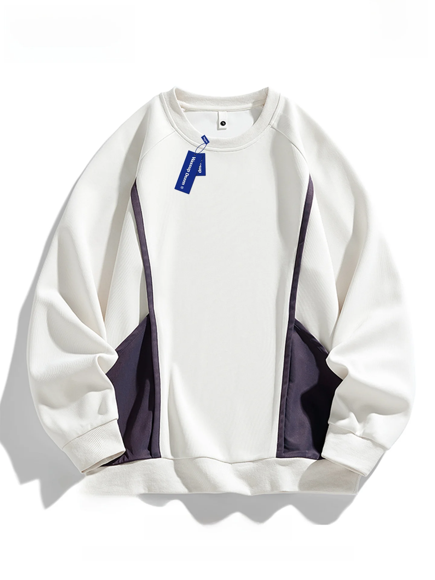 WASSU DPZEN Color Blo Hoodie Men's Spring Autumn round Ne American Retro Heavy Trend Top Polyester Fiber Long Sve Casu...