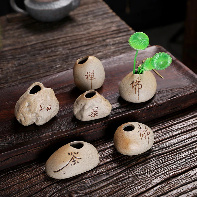 Mini Ceramic Vase Imitated Stone Flower Arrangement Decor Hydroponic Flower Plant Vase Chinese Style Zen Home Office Decoration