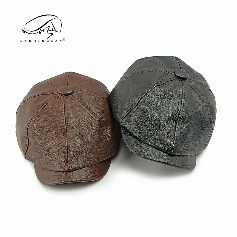 Męski kapelusz w stylu vintage o ośmiokątnym kształcie, czapka z daszkiem ze skóry PU zapewniająca ciepło, unikalny beret w stylu retro na jesień i zimę.