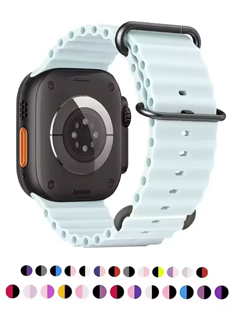 

Original Straps For Apple watch ultra bands 49mm 45mm 41mm 44mm 40mm 42mm 38 mm Ocean Silicone Bracelte iwatch Series 10 9 8 se