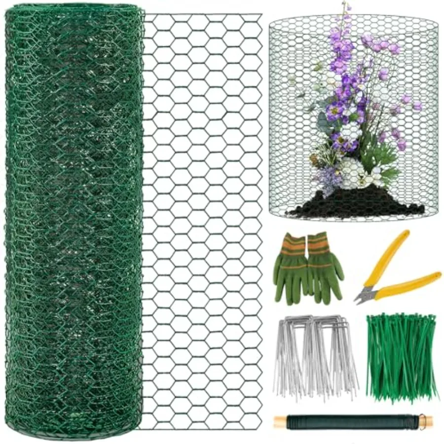 

Plant protection from animals: green PVC-coated galvanized chicken wire mesh roll, 16.4 x 16 in, 0.8mm thickness, free-cut plan