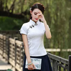 Tops Cheongsam ajustados de algodón para Primavera, abrigo Tang de cuello mandarín tradicional chino, camisa de estilo chino de satén suave, talla grande