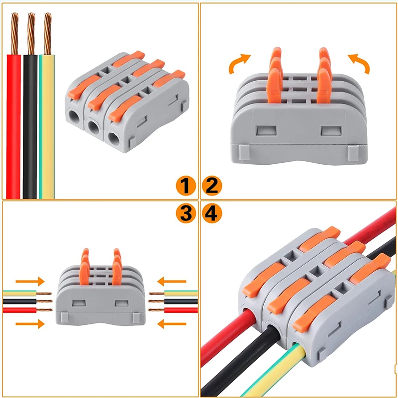 Imagem -05 - Lever Fio Conectores Faça Você Mesmo Mini Compact Splicing Rápido Conector de Cabo Elétrico Porca Fio Termininal Bloco 2412 Awg 100 Pcs