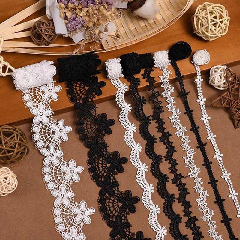 

15 Yards Double Lock Edge Wavy Flowers Star Black Off White Hollow Lace Ribbon Hair Bows DIY Crafts Handmade Accessories N859