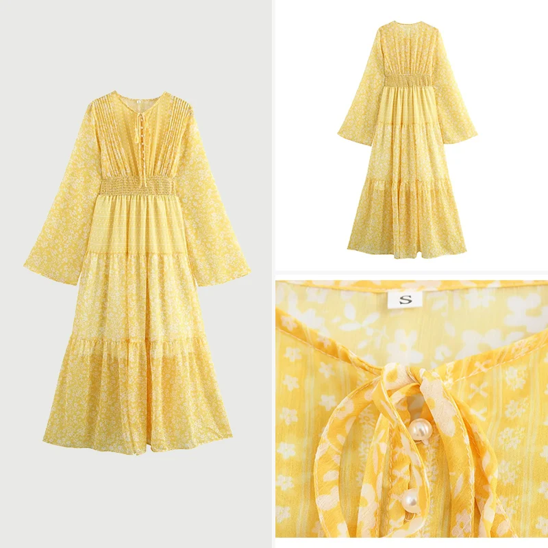 Z Frühling Neue Faion Casual Vielseitig Kleine Blumen Druck Chiffon Lange Sve frauen Dr Polyester Faser Damen Rock