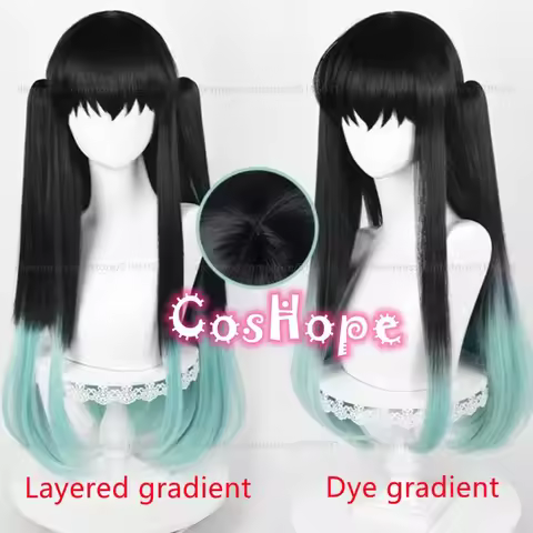 Tokitou Muichirou Cosplay Wig Black Cyan Gradient Wig Cosplay Anime Heat Resistant Synthetic Wigs